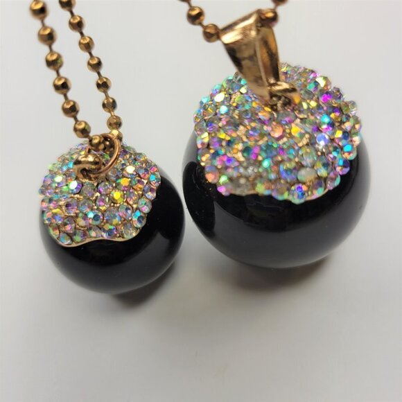 Large Ball Bead Long Necklace, Black Crystal Ball Bead Necklace - Picture 3 of 9